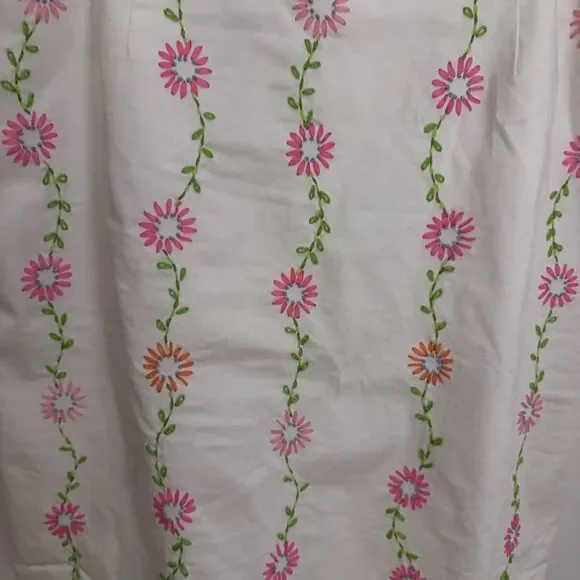 Womens Talbots Size 16 Floral Embroidered Skirt Cotton/Spandex White/Pink/Green - Picture 3 of 7
